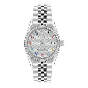 Philipp Plein Date Superlative Arabic Crystal Watch Silver Womens